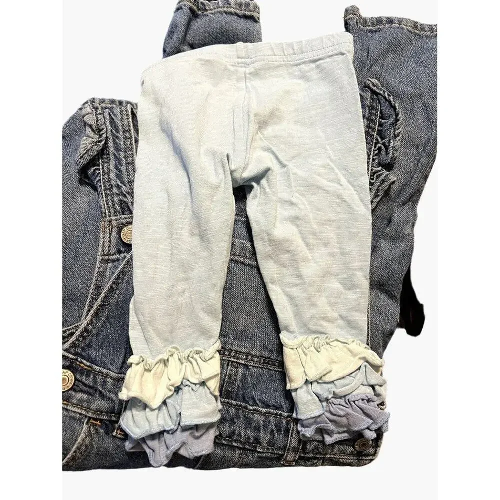 Matilda Jane Blue ruffle leggings pants Girls Size 6-12 months Used Condition Cl
